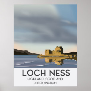 Loch Ness, montanhas, poster de viagens de