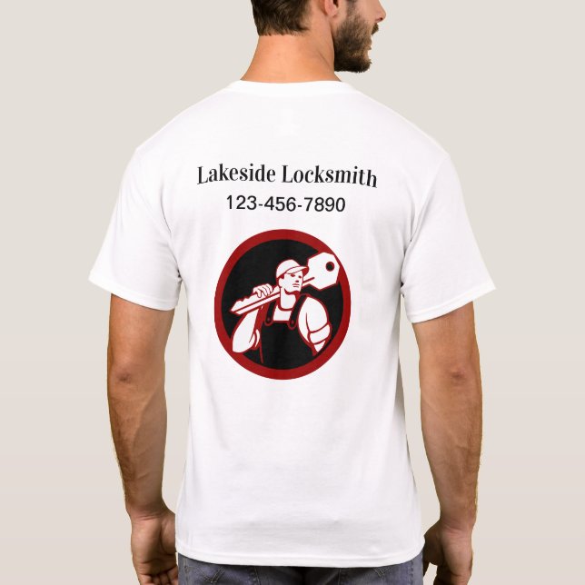 Locksmith Logotipo comercial Camisetas de trabalho (Verso)