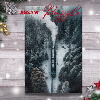 Locomotiva a vapor de neve em um quebra-cabeça de 