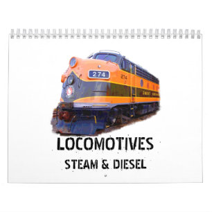 Locomotivas vapor e calendário de parede do diese