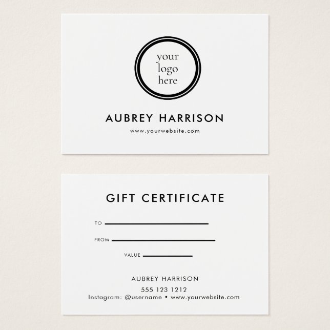 Logo Modern Professional Business Gift Certificate (Frente & Verso)