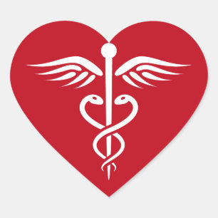 Logotipo branco do caduceus na etiqueta vermelha
