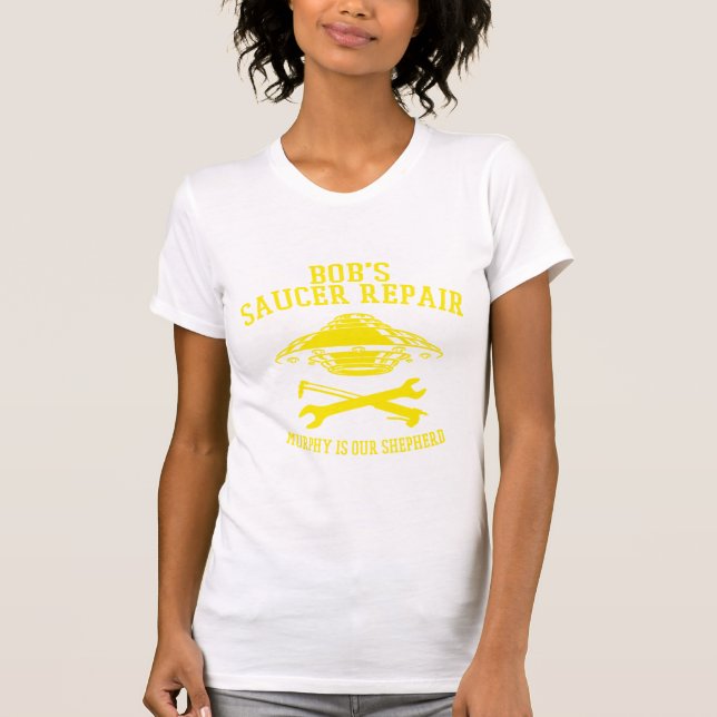 logótipo BSR amarelo da camiseta ajustado fina fem (Frente)