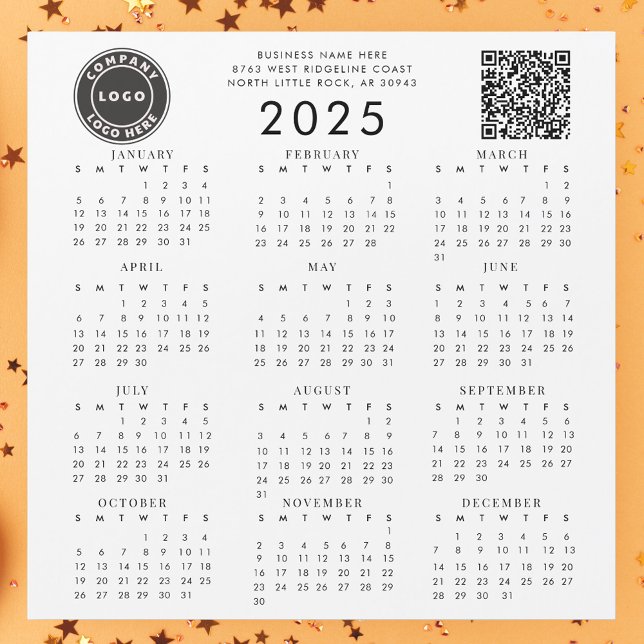 Logotipo comercial Empresa QR Código 2025 Calendár (2025 Square Magnetic Calendar with QR Code and Business Logo)