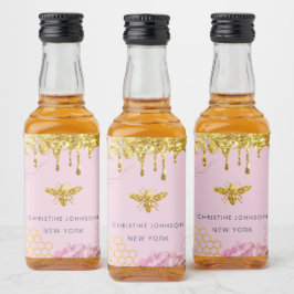 logótipo da abelha e rótulo do frasco de licor de 