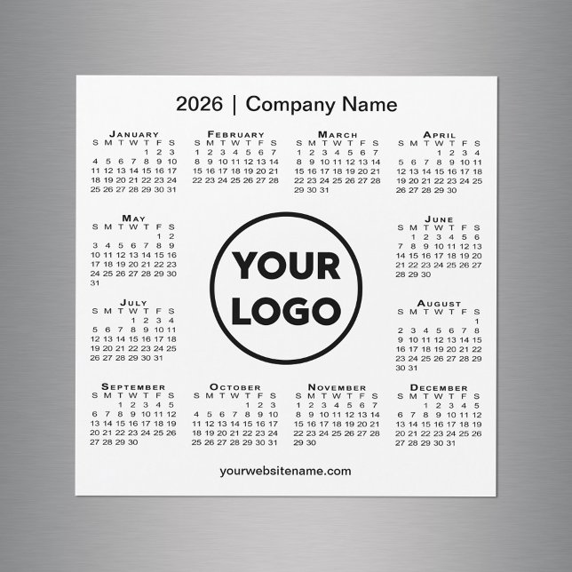 Logotipo da Empresa do Calendário Moderno de 2026  (Modern 2026 Calendar Company Logo on White Magnet, in situ)