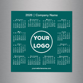 Logotipo da empresa no calendário de 2026 no Teal