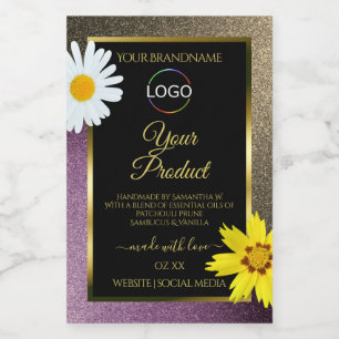 Logotipo das etiquetas de produto Douradas Floral,