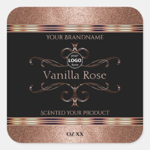 Logotipo das etiquetas do produto preto rosegold,
