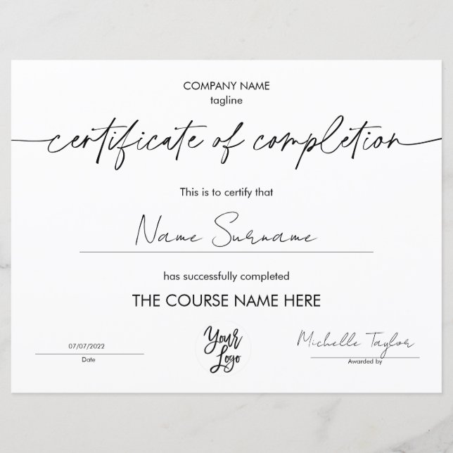 Logotipo de adição de certificado de conclusão sim (Frente)