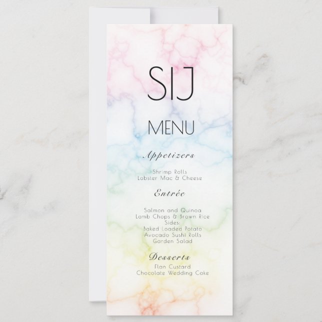 Logotipo de Casamento Menu de Jantar Simples Mármo (Frente)