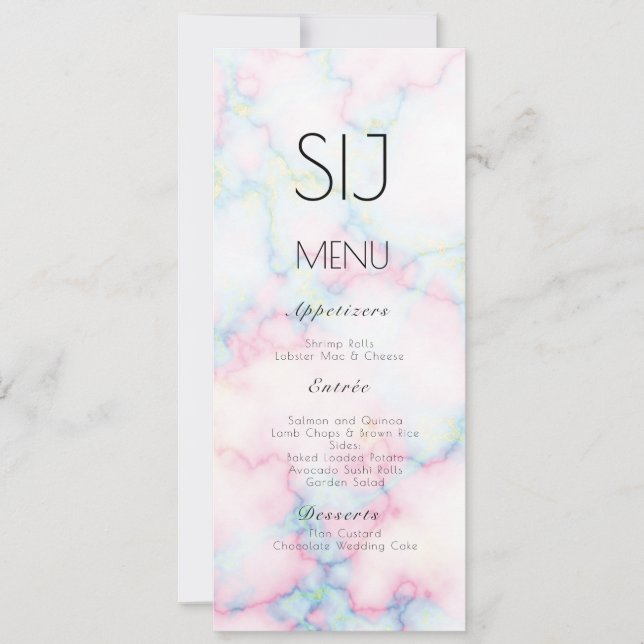Logotipo de Casamento Menu de Jantar Simples Mármo (Frente)