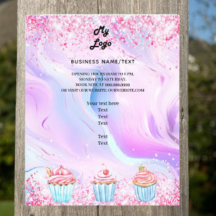 Logotipo de cupcakes cor-de-rosa holográficos de p