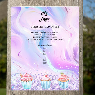 Logotipo de cupcakes holográficos cor-de-rosa para