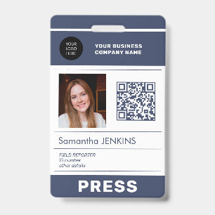 Logotipo de foto código QR crachá de imprensa ID