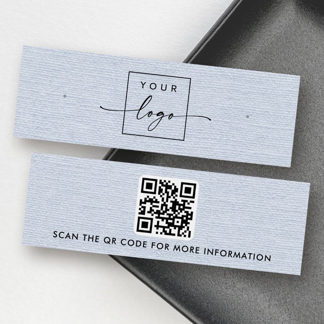 Logotipo de linha azul Dusty Logotipo QR sturing (Dusty blue linen logo QR stud earring display card)