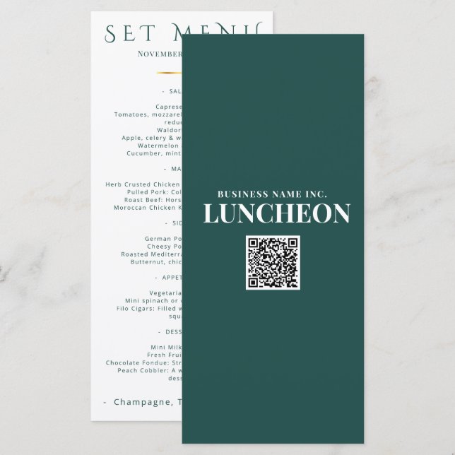 Logotipo de Menu de Evento Teal Elegante Casamento (Frente/Verso)