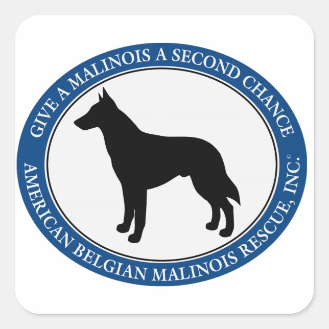 Logotipo de resgate Malinois, adesivo quadrado (Frente)
