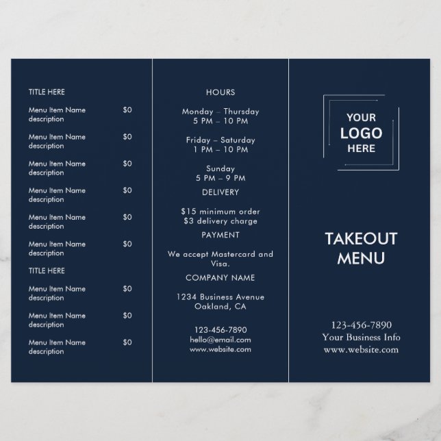 Logotipo de restaurante azul marinho Design de men (Frente)