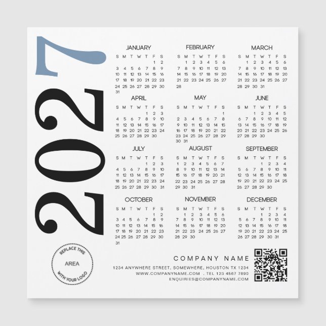 Logotipo do Calendário 2027 Código QR Azul Preto N (Frente)