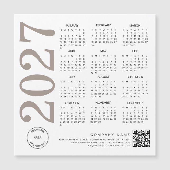 Logotipo do Calendário 2027 Código QR Neutro Bege  (Frente)