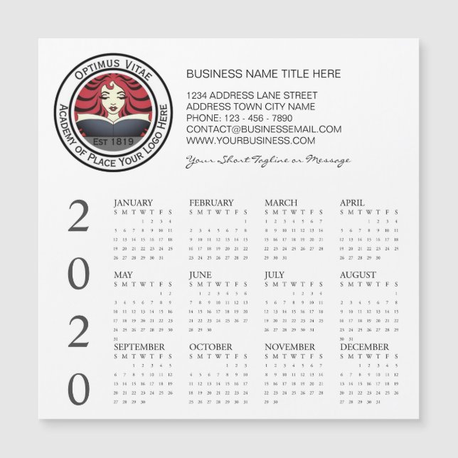 Logotipo do calendário do negócio 2020 (Frente)