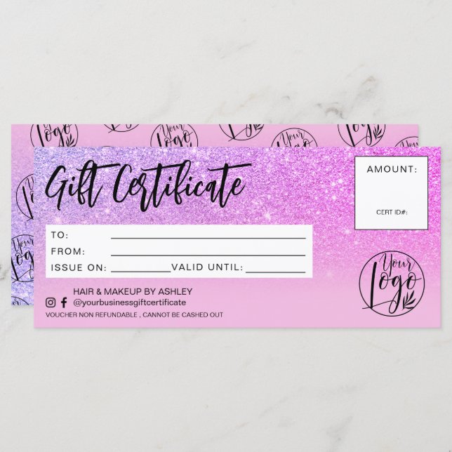 Logotipo do certificado de presente de gliteta ros (Frente/Verso)