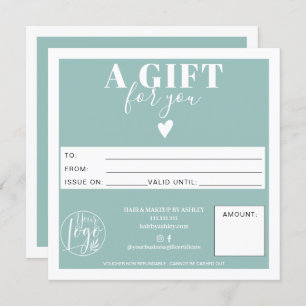 Logotipo do certificado de presente quadrado azul-