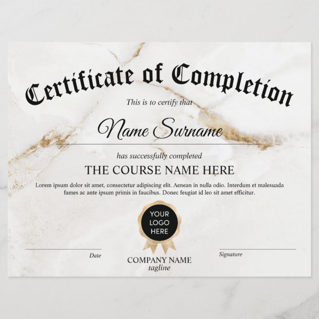 Logotipo do curso do Prêmio de certificado de part (Frente)