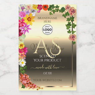 Logotipo Dourado Floral Colorido Rótulos do Produt