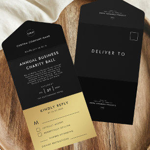 Logotipo Dourado preto RSVP de eventos comerciais