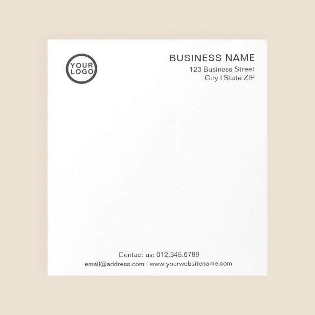 Logotipo Empresarial Bloco de Notas Branco Minimal (Stylishly Personalize with Your Custom Logo, Business Name & Contact Information.)