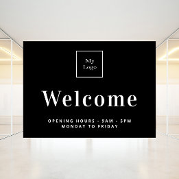 Logotipo empresarial preto e branco horário de fun