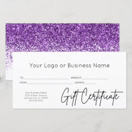 Logotipo Glitter Roxo Certificado de Presente Come