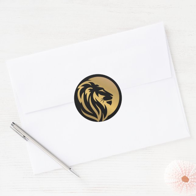 Logotipo Leão Dourado Simples Clássico Adesivo Red (Envelope)