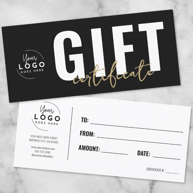 Logotipo Moderno Certificado de Presente de Negóci (Logo Modern Black Gold Business Gift Certificate)