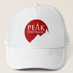 Logotipo "Peak Performer", boné vermelho
