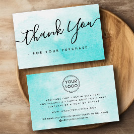 Logótipo personalizado aqua obrigado de aquarela a