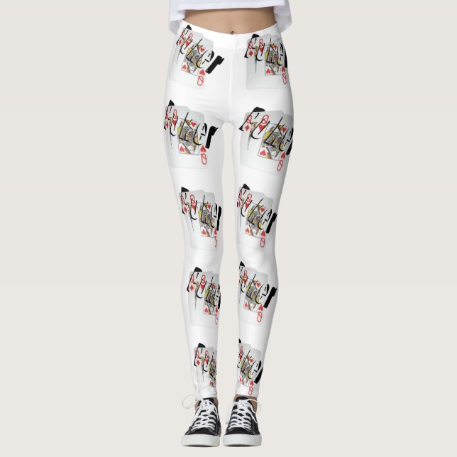 Logotipo Poker Queens, Leggings Brancas de Padrões (Frente)