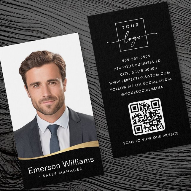 Logotipo preto onda ouro Onda fotográfica Logotipo (Logo black faux golden wave Photo logo QR code)