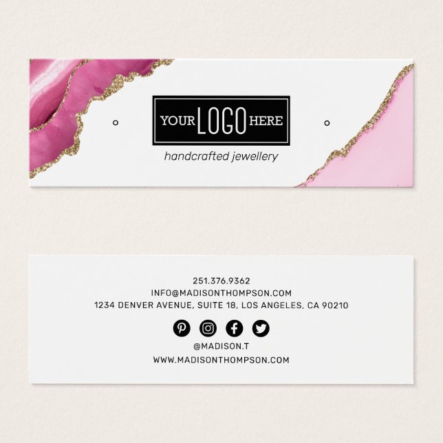 Logotipo rosa e Dourado Agate Earrando Jewelry Dis (Frente & Verso)