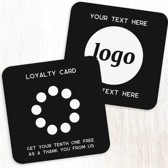 Logotipo simples e cartão de fidelidade de Promoci (Simple logo with custom text business branding promotional black and white customer loyalty card)