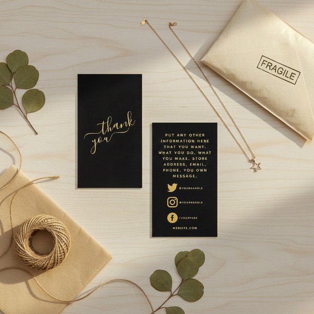 Logotipos sociais, inserção de pedido preto e dour (Social logos, black and gold order insert Card.)