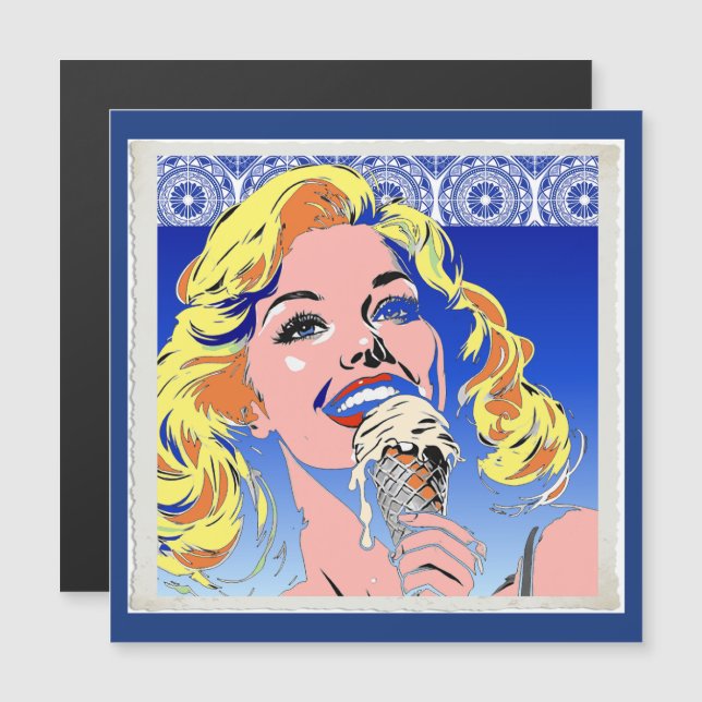 Loira Comendo Sorvete Colorido Estilo Pop Art dos  (Frente/Verso)