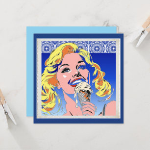 Loira Comendo Sorvete Colorido Estilo Pop Art dos