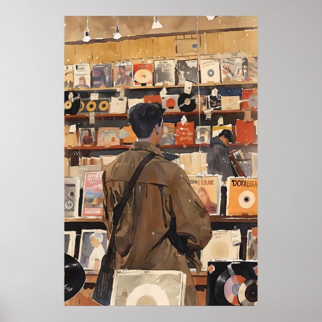 Loja de Discos Antigos Impressão de Arte Presente  (Frente)