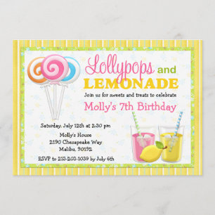 Lollypops e convite de aniversário da limonada