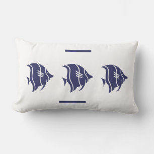 Lombar almofada branca com peixe azul marinho decoração c