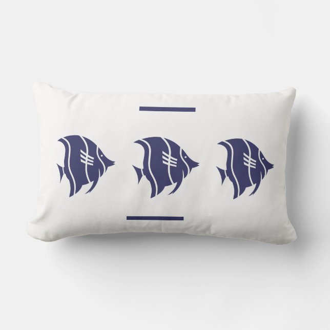 Lombar almofada branca com peixe azul marinho decoração c (Frente)