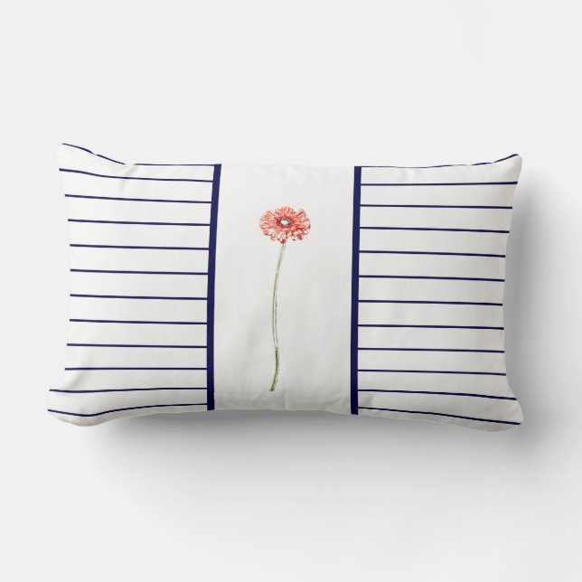 Lombar Almofada com Listras da Flor de Gerbera Vermelho P (Frente)